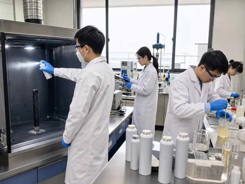 SOHAPI R&D team conducting spray pattern and formulation testing in the laboratory