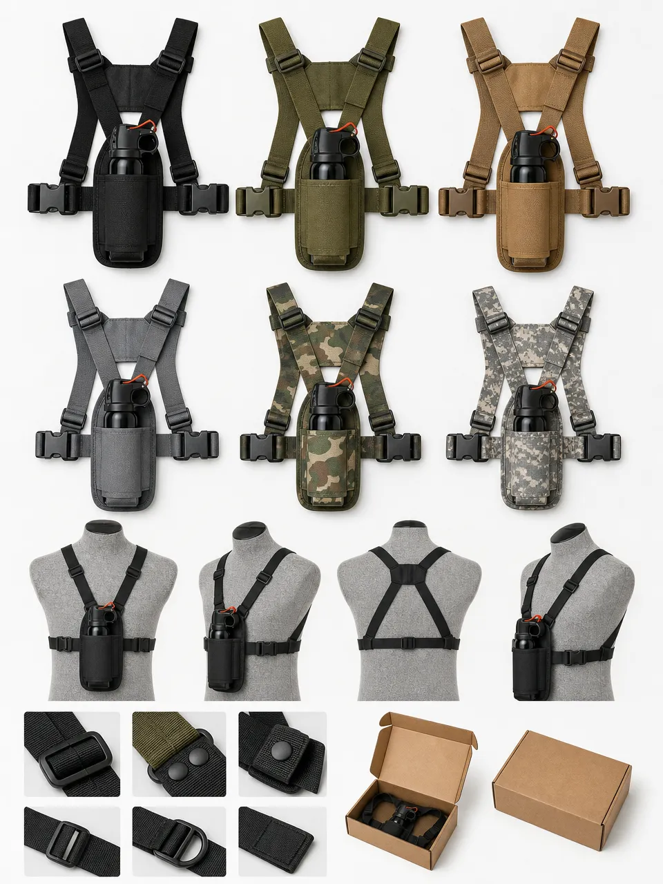 OEM customization options for SOHAPI bear spray chest holster — branding, color, and strap configuration