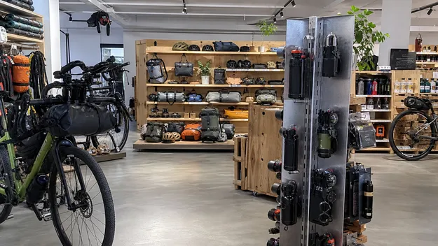 Cycling and bikepacking specialty retail environment