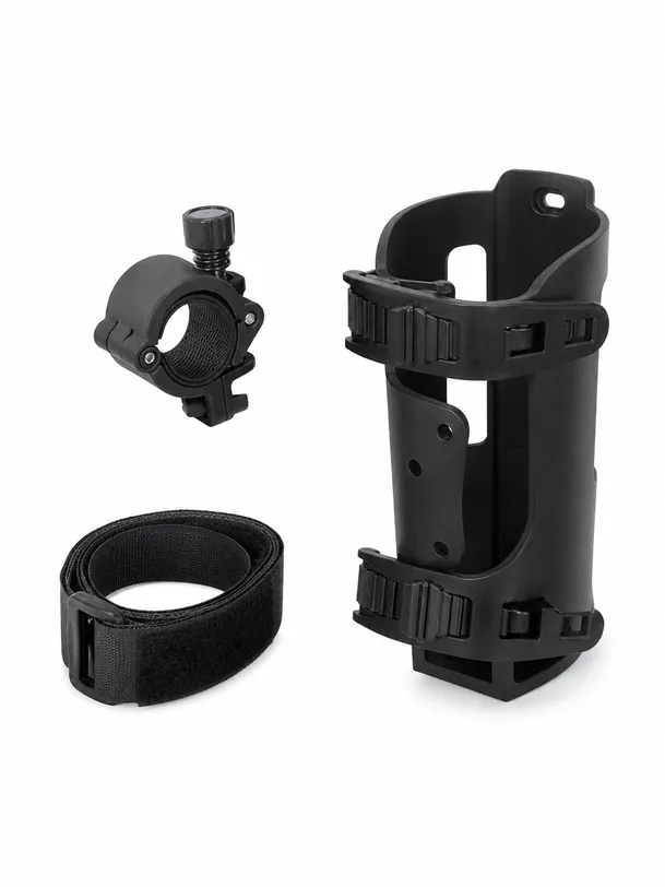SOHAPI mountain bike bear spray holster showing handlebar clamp, frame strap, and retention body components