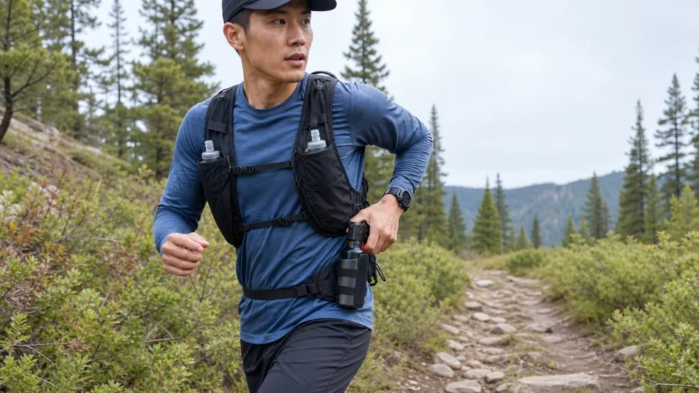 Bear spray running holster — lightweight elastic retention, single-hand release for trail running