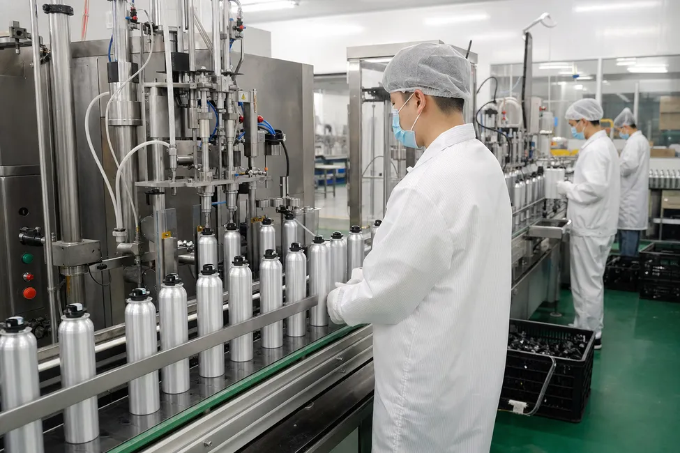 Private-label bear spray foam canister production line at SOHAPI factory