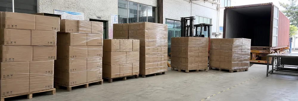 Bear spray repellent cartons staged for container loading — export packaging configuration