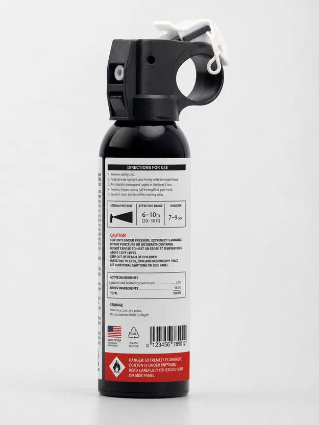 Custom private-label bear spray stream canister with regulatory label printing
