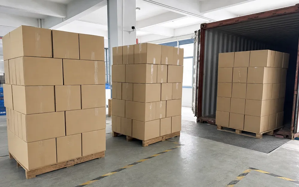 Bear spray stream configuration export cartons stacked for container loading