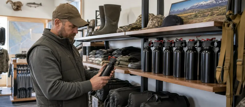 Hunting outfitter in Alaska stocking high-potency bear spray for guide services