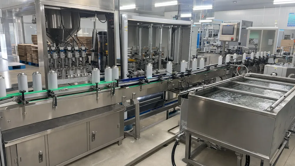 Automated gravimetric filling line for bear spray aerosol canisters at SOHAPI factory