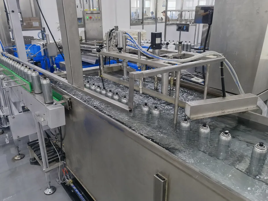 Automated water bath leak testing of bear spray canisters on the production line